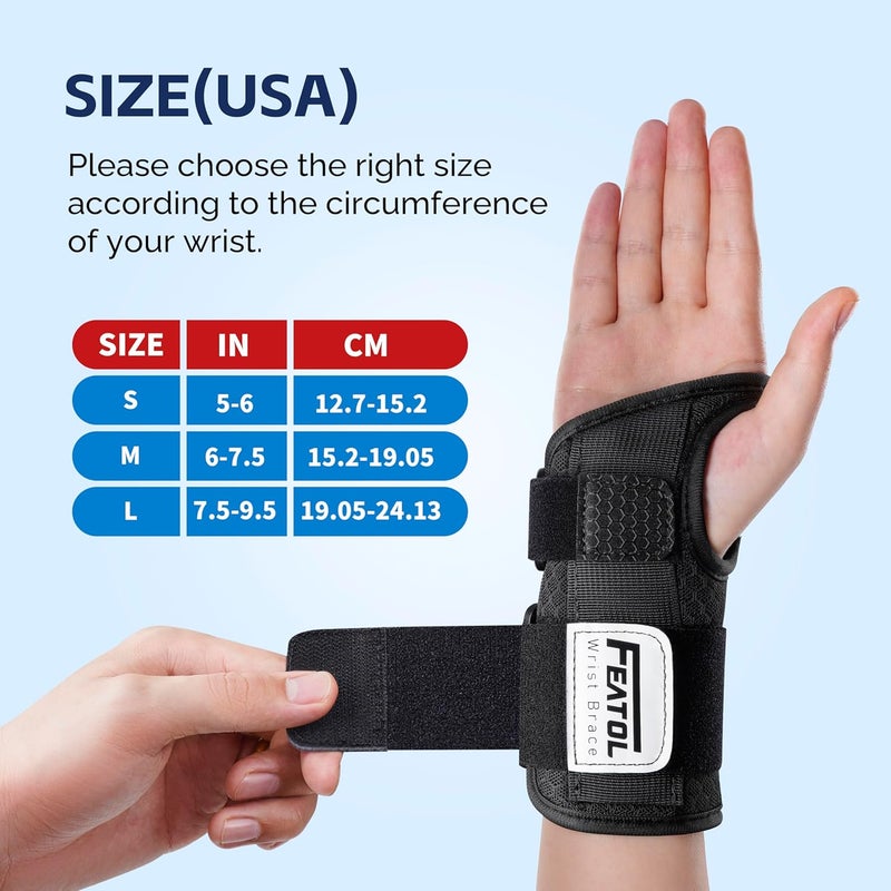 FEATOL 2 Pack Carpal Tunnel Wrist Brace For Work With Wrist Splint, 6.5'' Hand Brace Night Support For Women Men, Pain Relief For Tendonitis, Arthritis, Pregnancy, Typing, Right and Left Hand, Small - Image 5